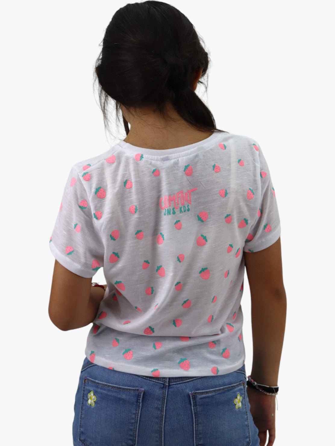 Playera manga corta con print de fresas