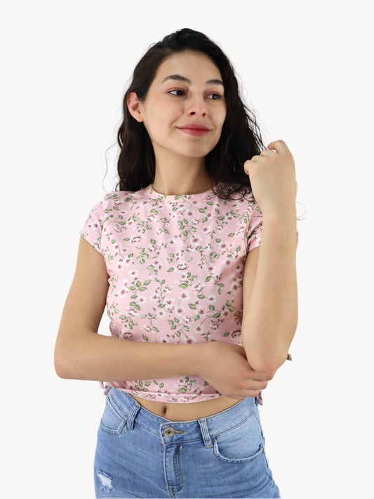 Playera manga corta con print floral