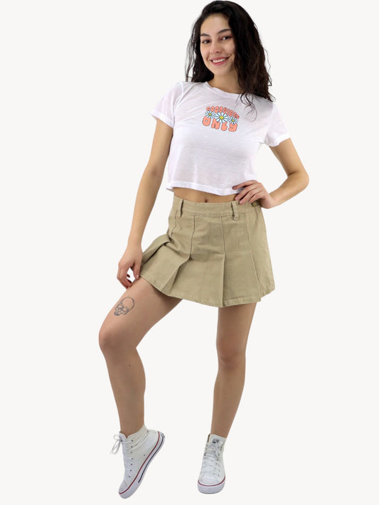 Falda short tableada de color khaki