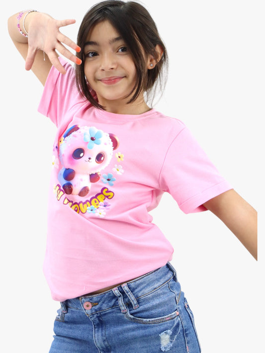 Playera manga corta con estampado de oso