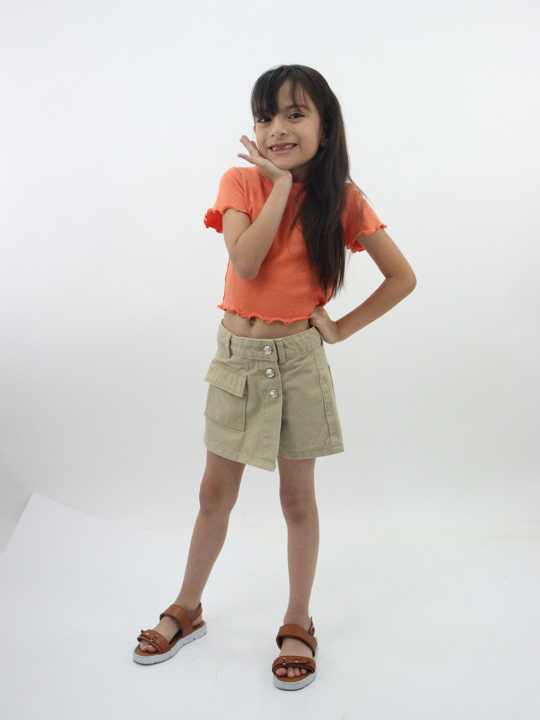 Short falda cargo de color khaki