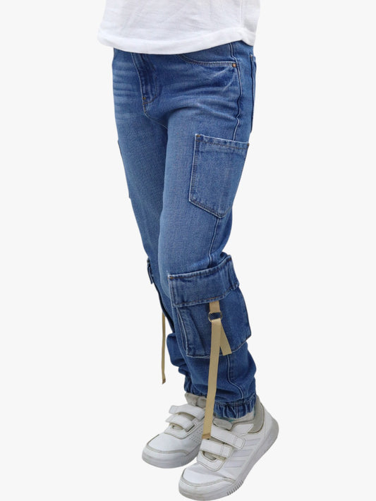 Jeans cargo multipocket azul medio