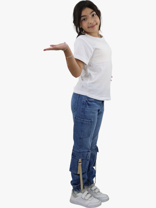 Jeans cargo multipocket azul medio