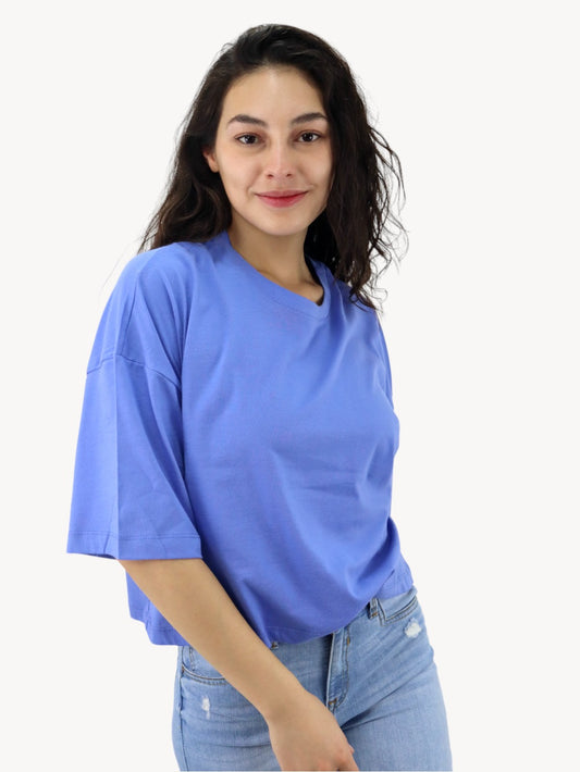 Playera mid size manga corta de color azul