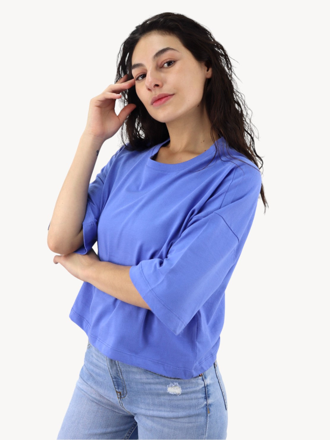 Playera mid size manga corta de color azul