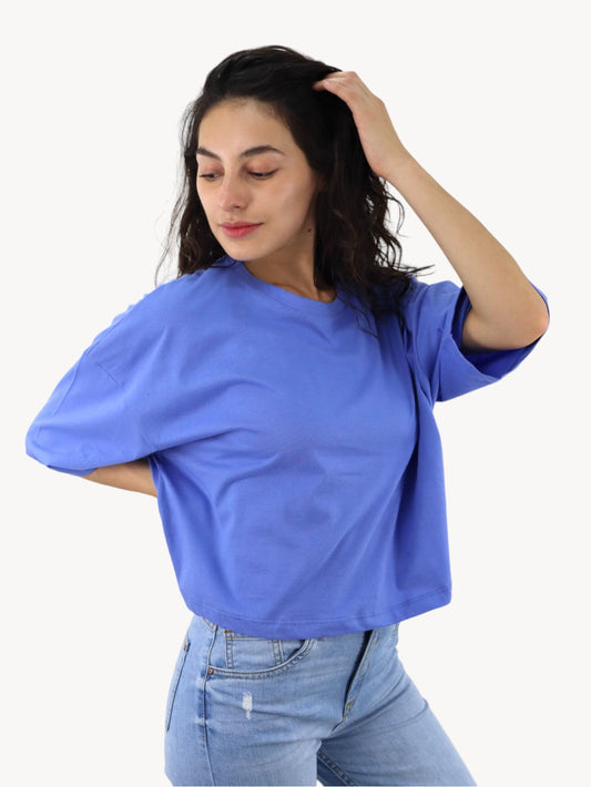 Playera mid size manga corta de color azul