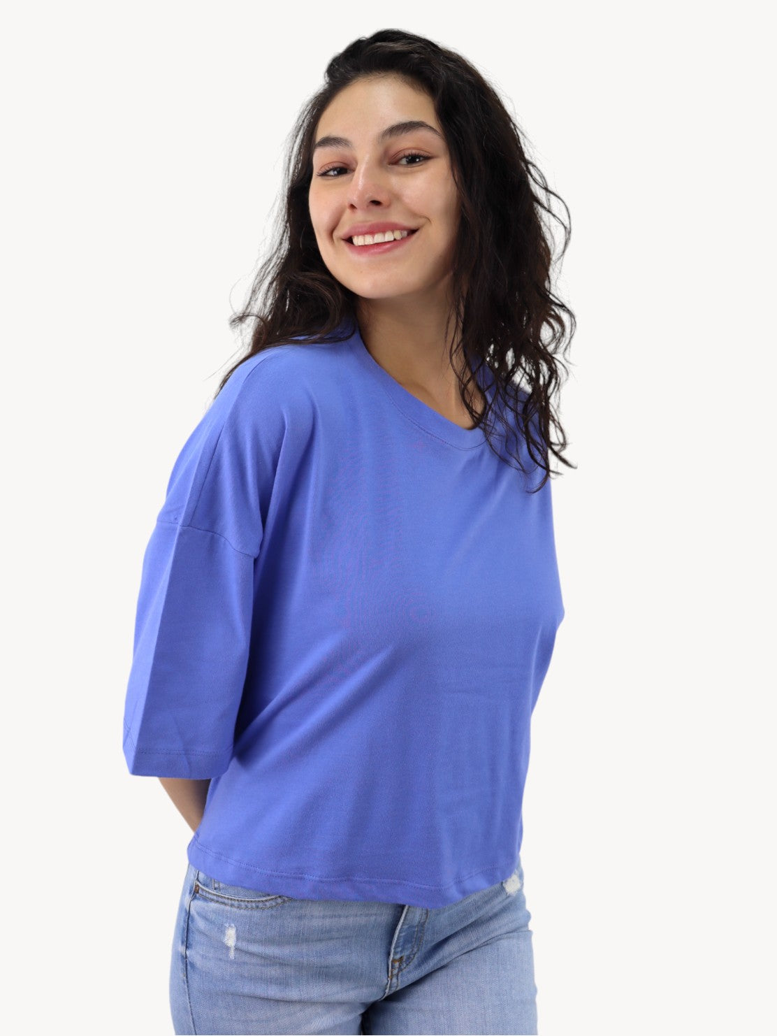Playera mid size manga corta de color azul
