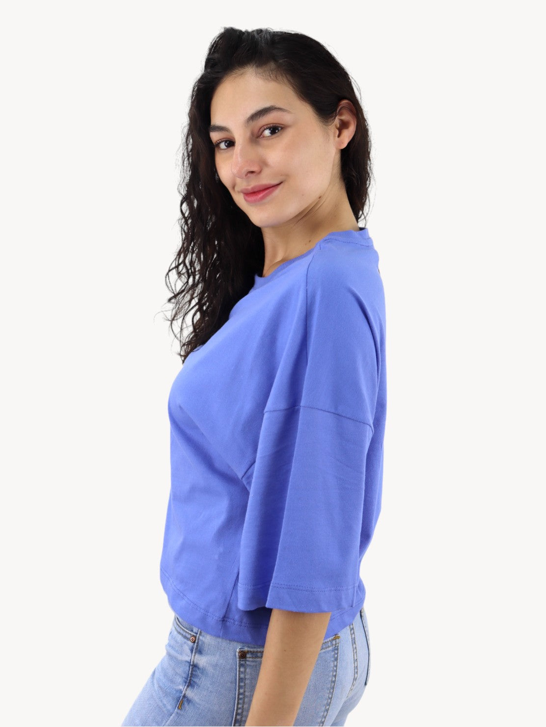 Playera mid size manga corta de color azul