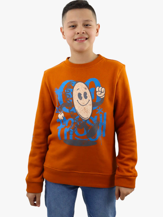 Sudadera cerrada smiley de color naranja