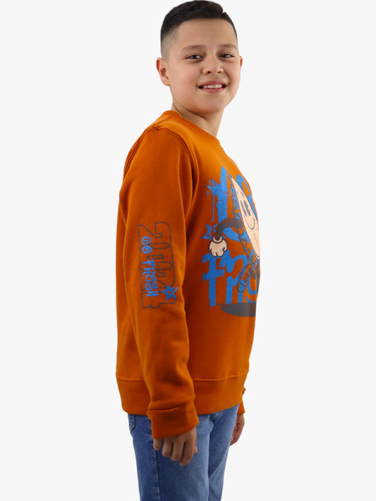 Sudadera cerrada smiley de color naranja