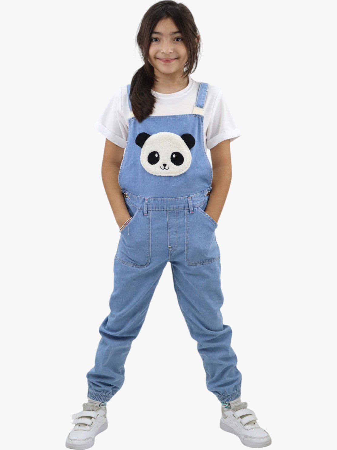 Overol denim con diseño de panda