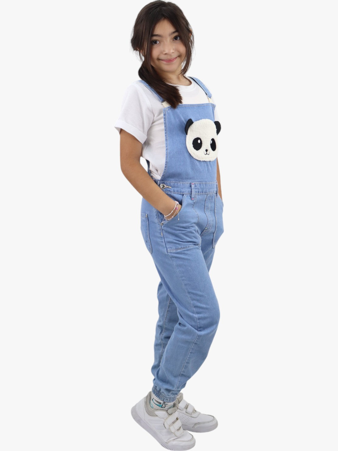 Overol denim con diseño de panda