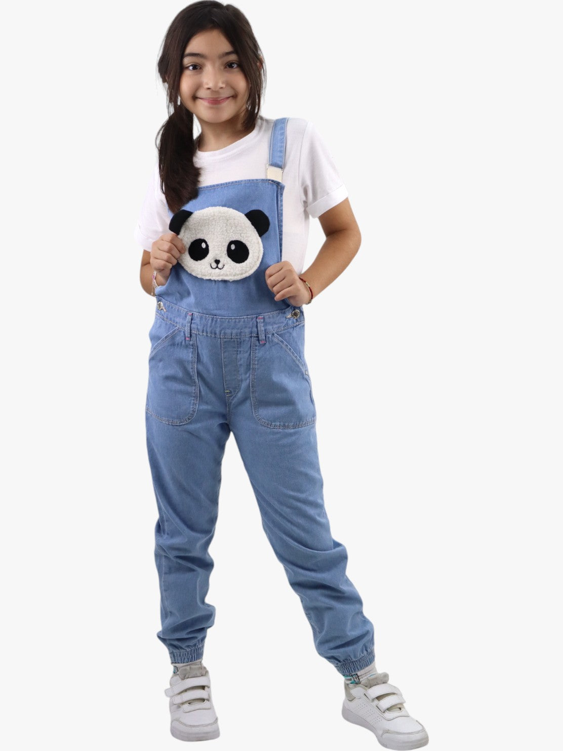 Overol denim con diseño de panda