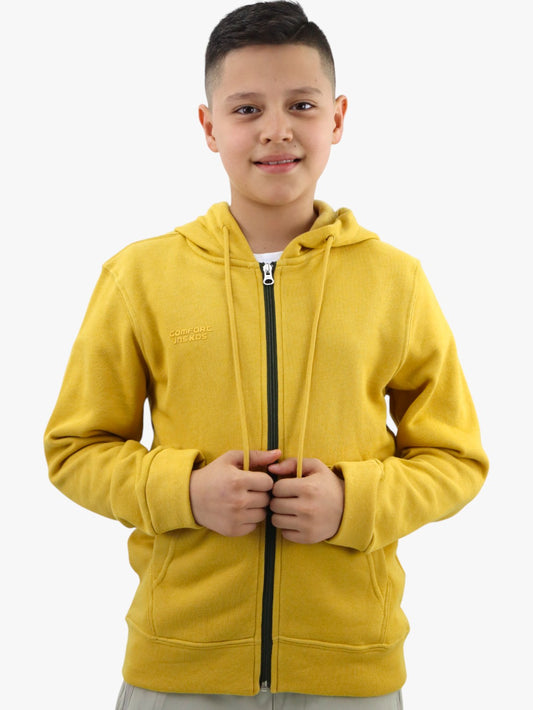 Sudadera con cremallera de color amarillo mostaza