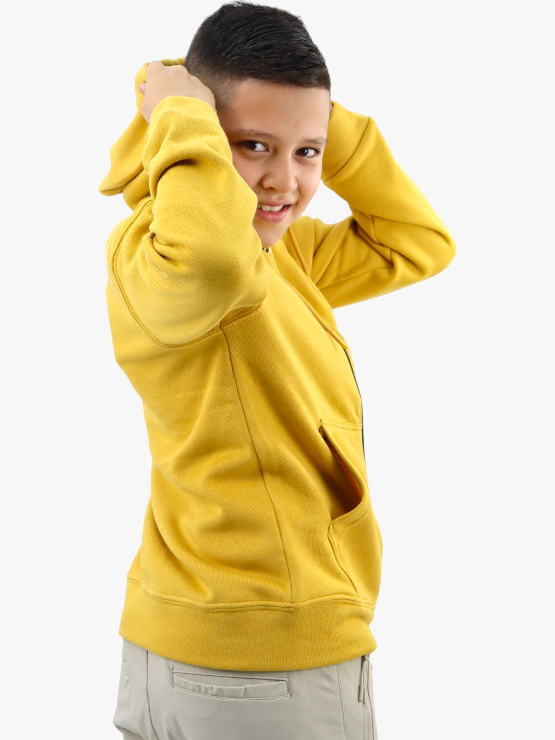 Sudadera con cremallera de color amarillo mostaza