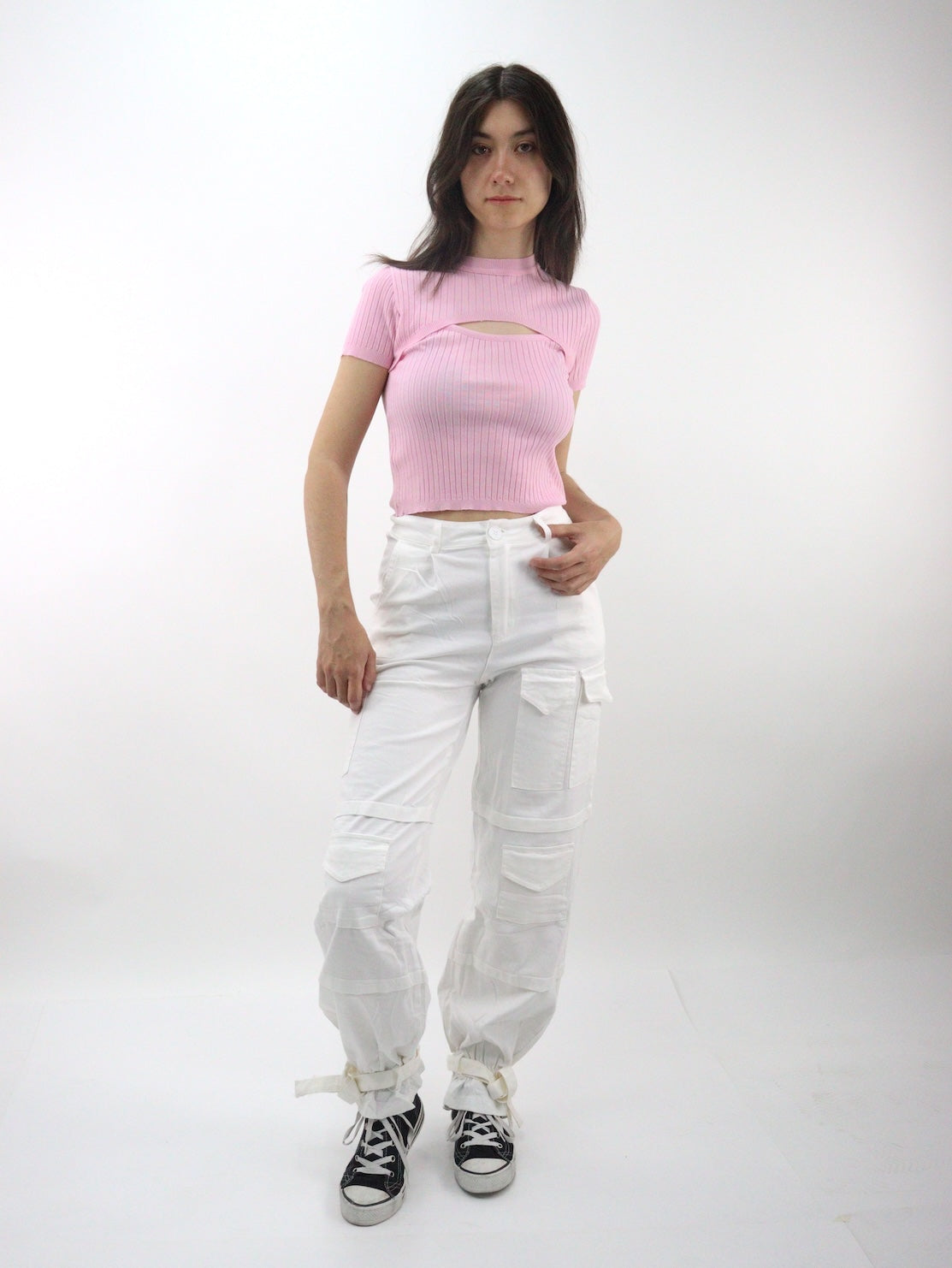 Pantalón cargo de tela stretch color blanco (NUEVA TEMPORADA)