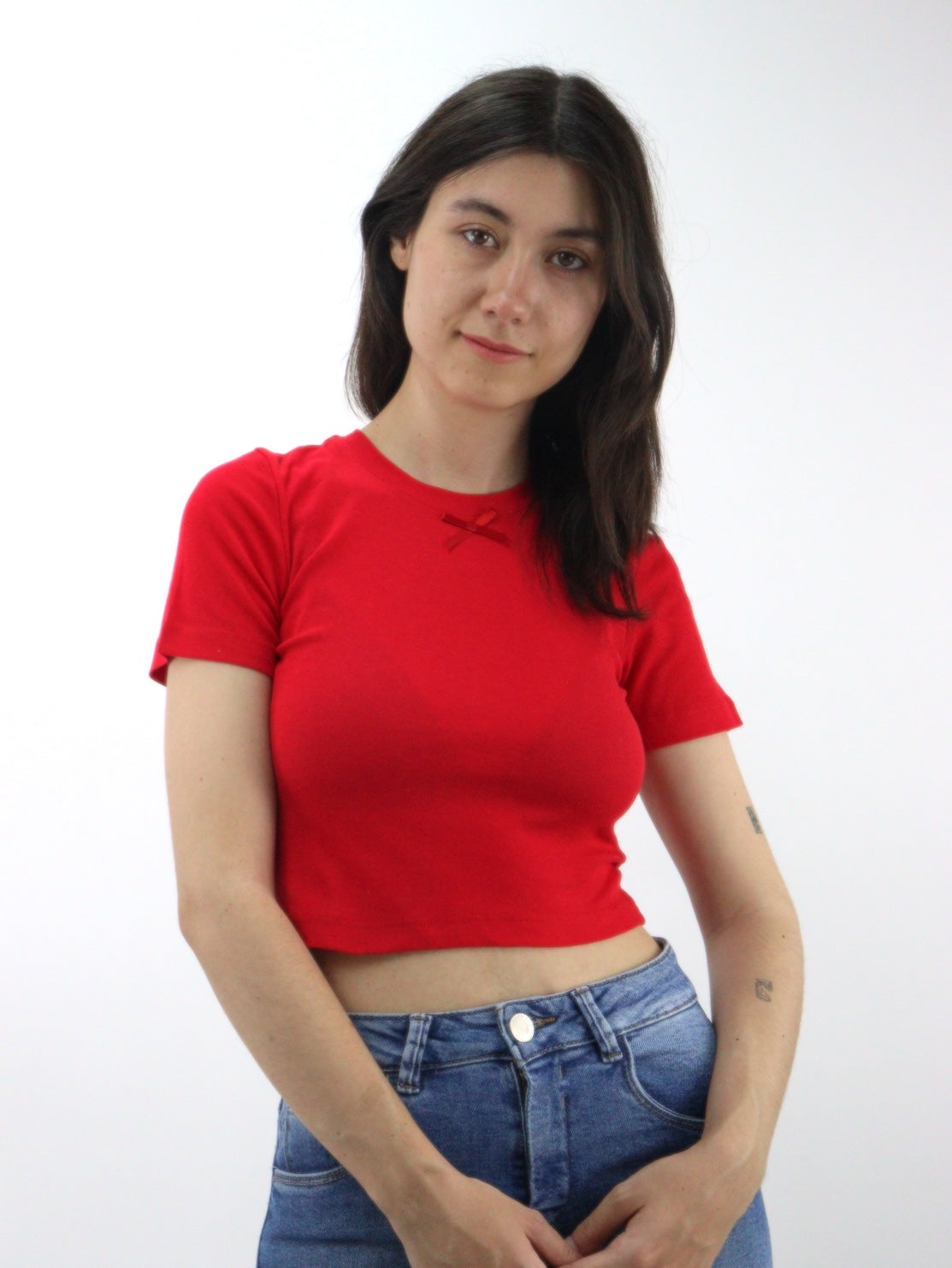 Playera coquette manga corta de color rojo