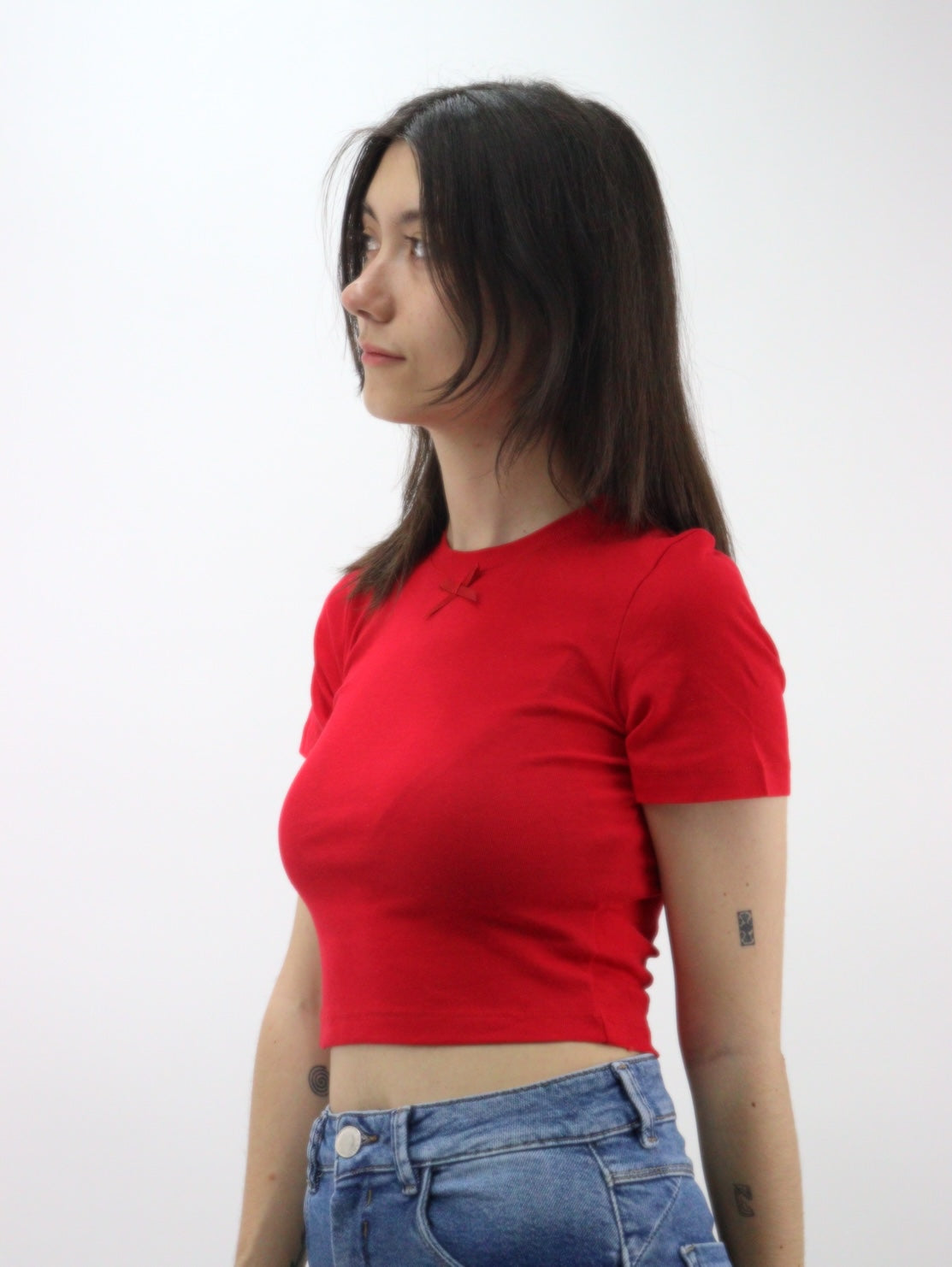Playera coquette manga corta de color rojo