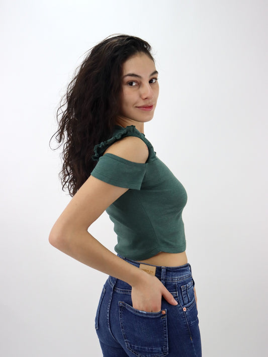 Playera hombro caído verde