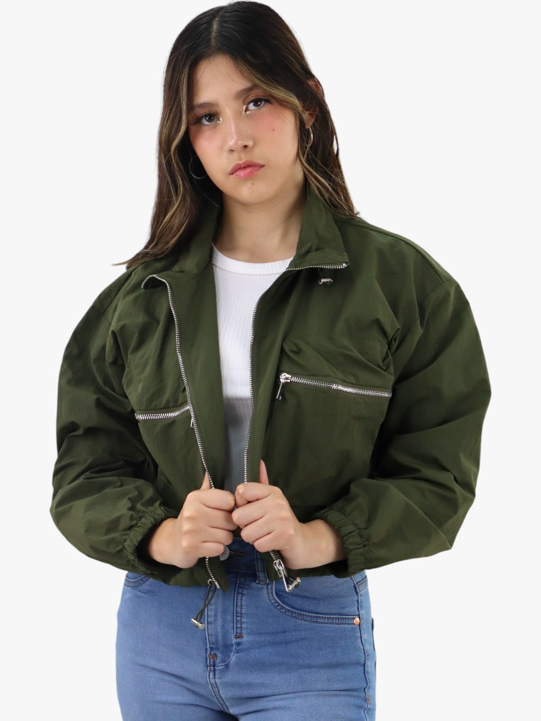 Chamarra rompevientos verde militar