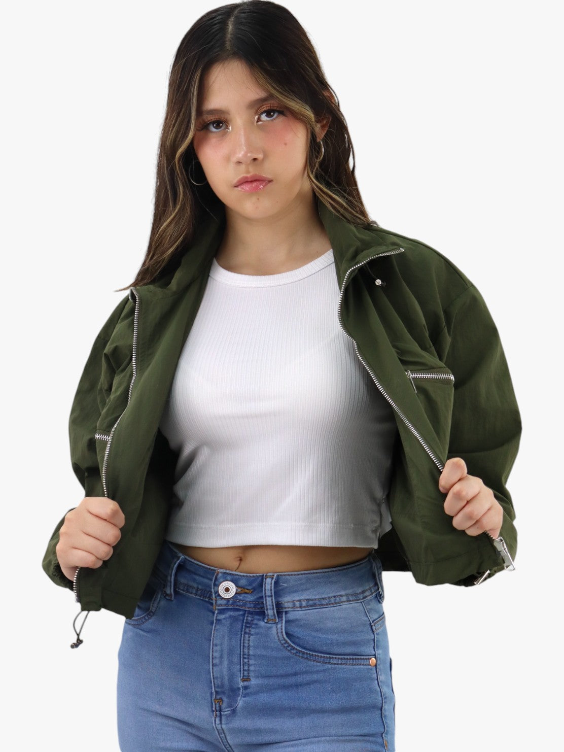 Chamarra rompevientos verde militar