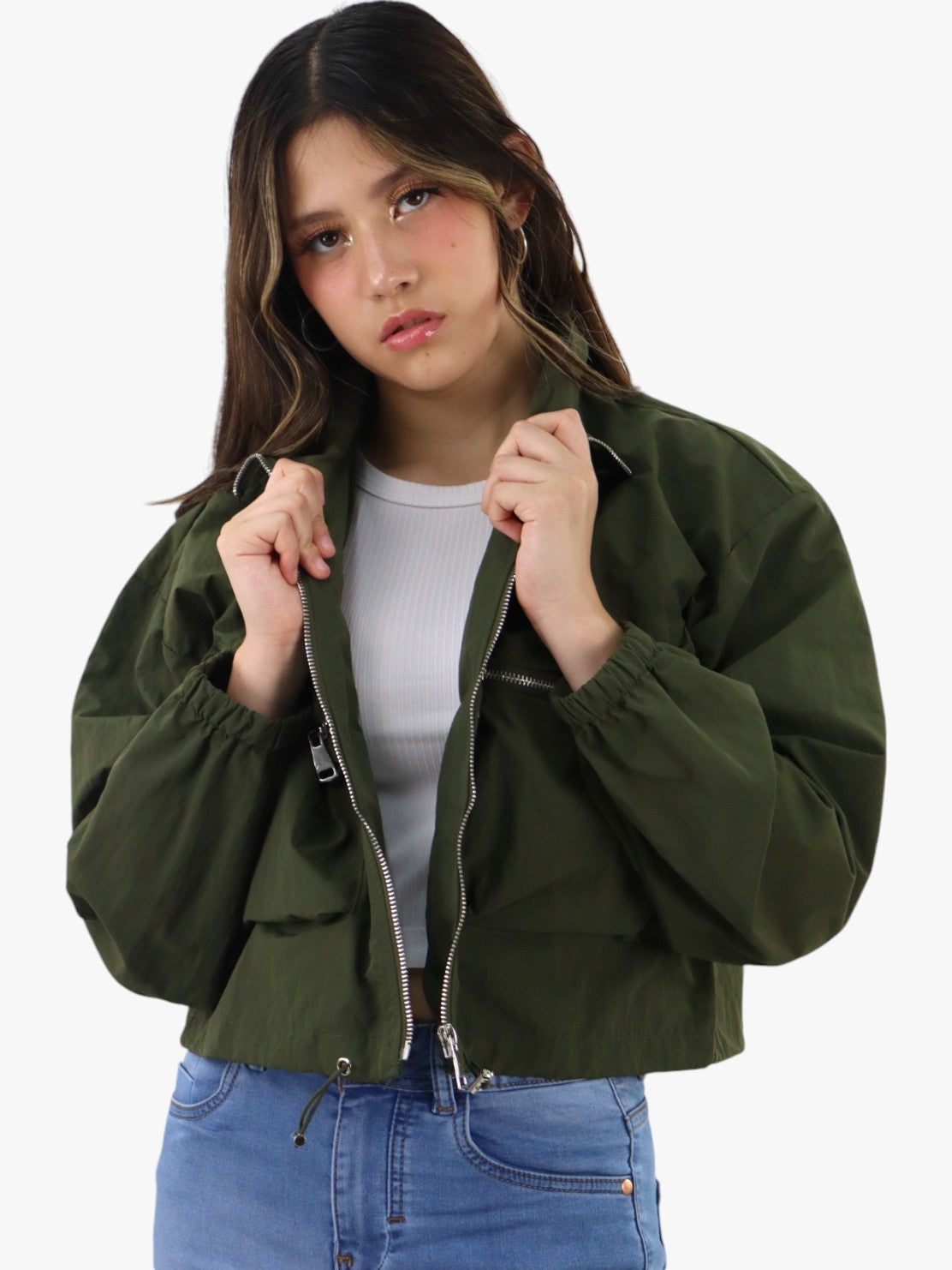 Chamarra rompevientos verde militar