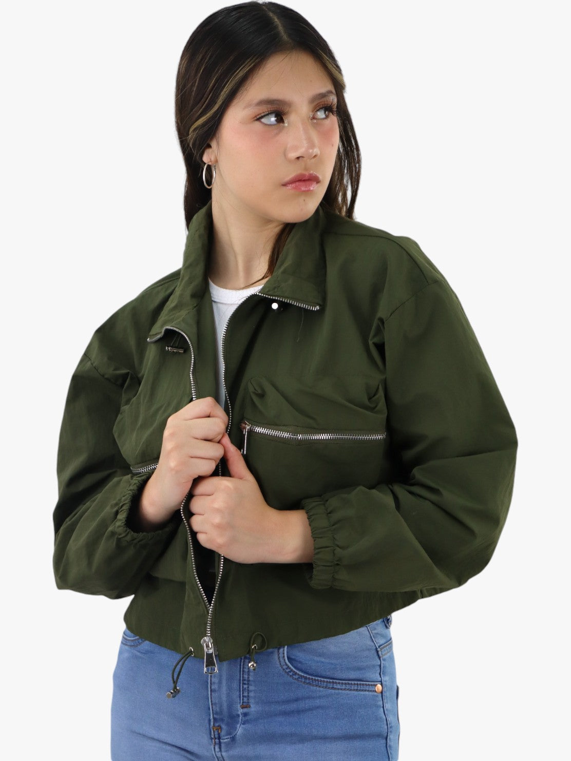 Chamarra rompevientos verde militar