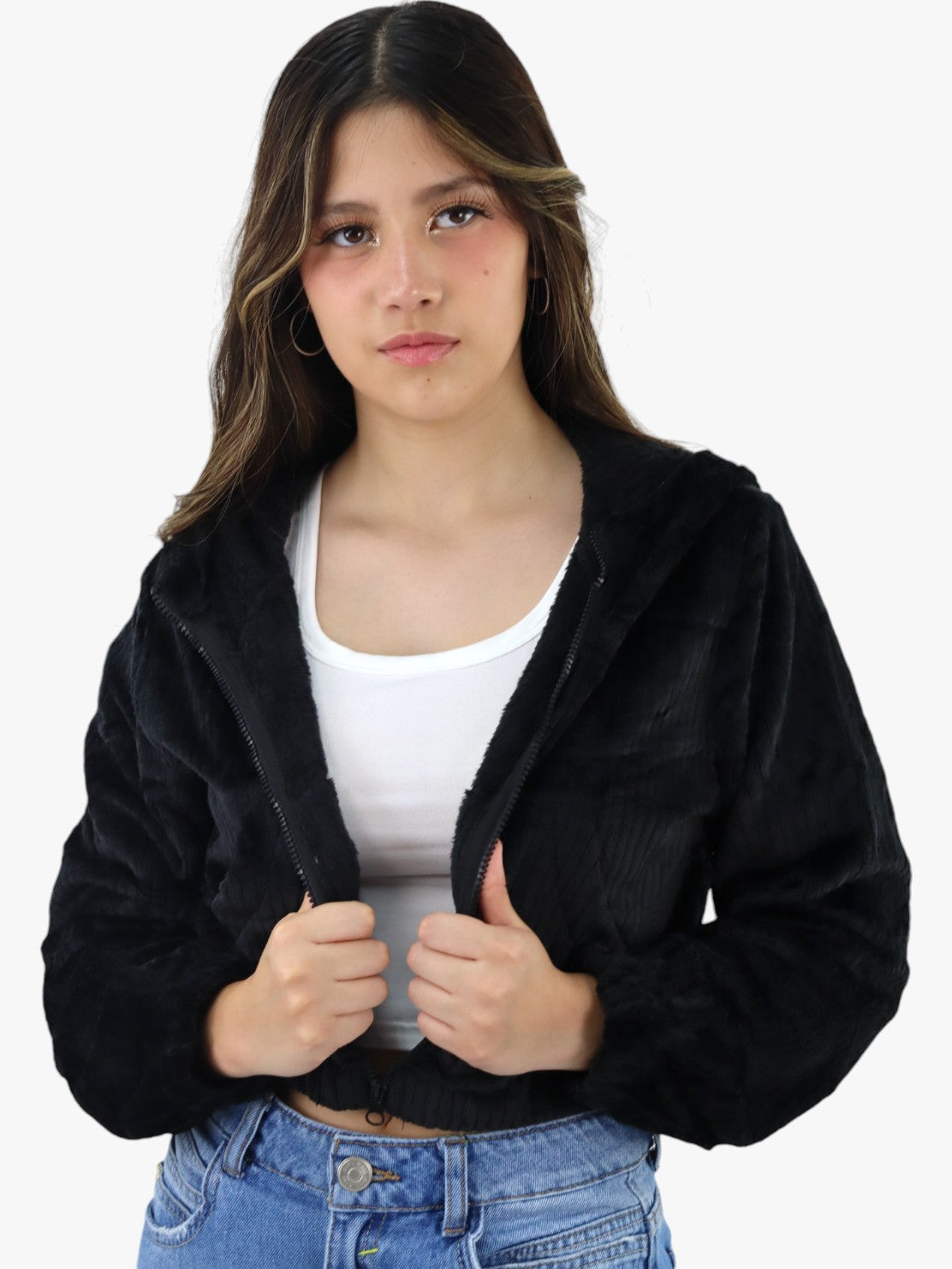 Chamarra de tela polar color negro