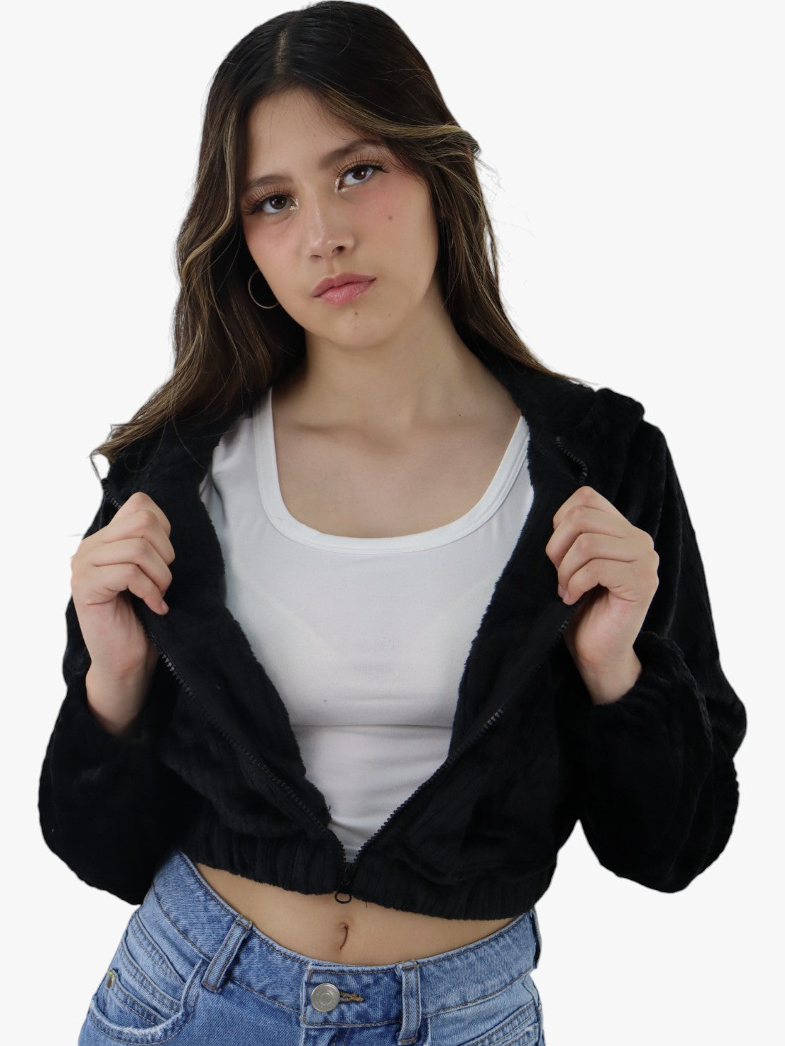 Chamarra de tela polar color negro