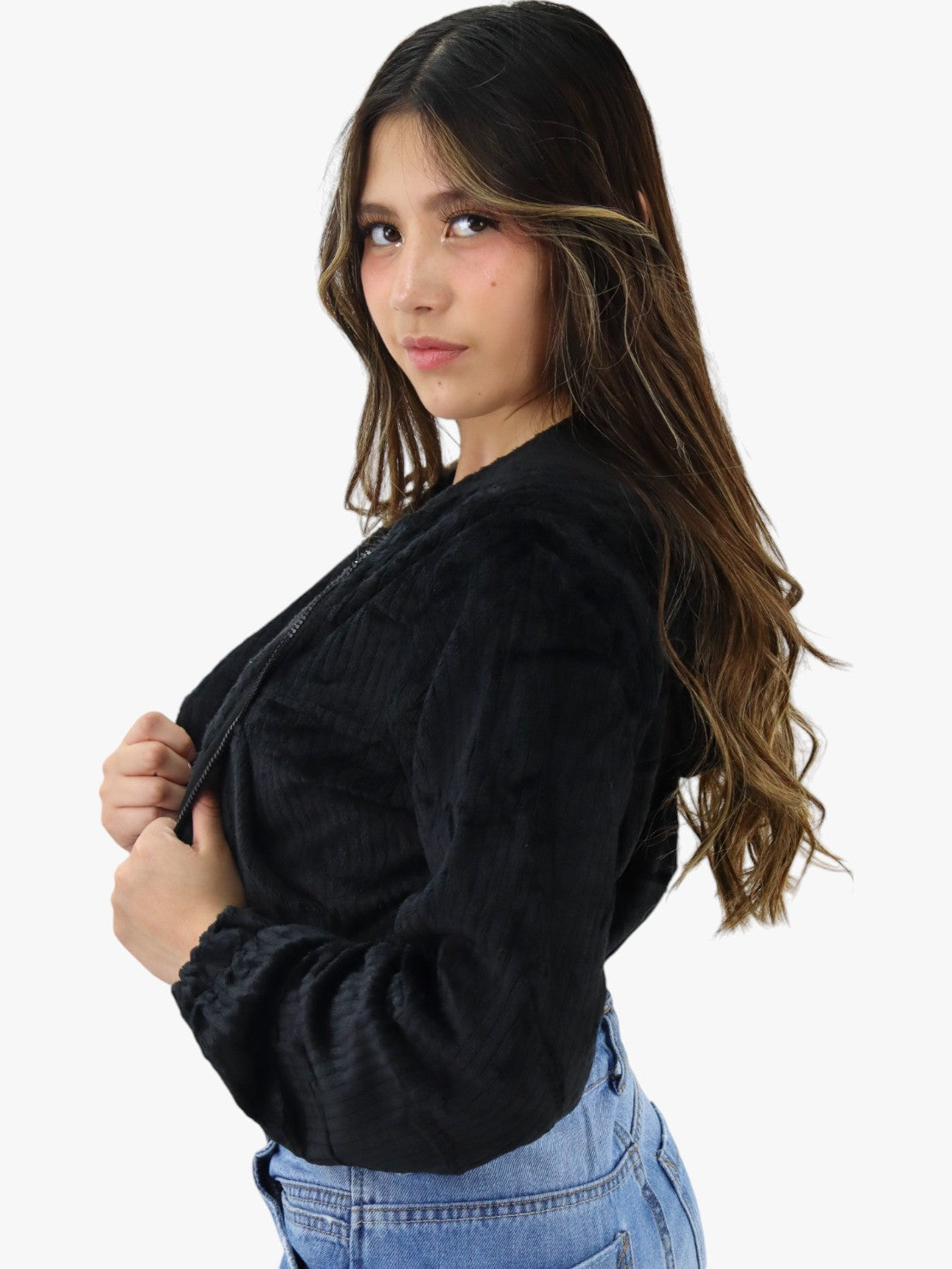 Chamarra de tela polar color negro