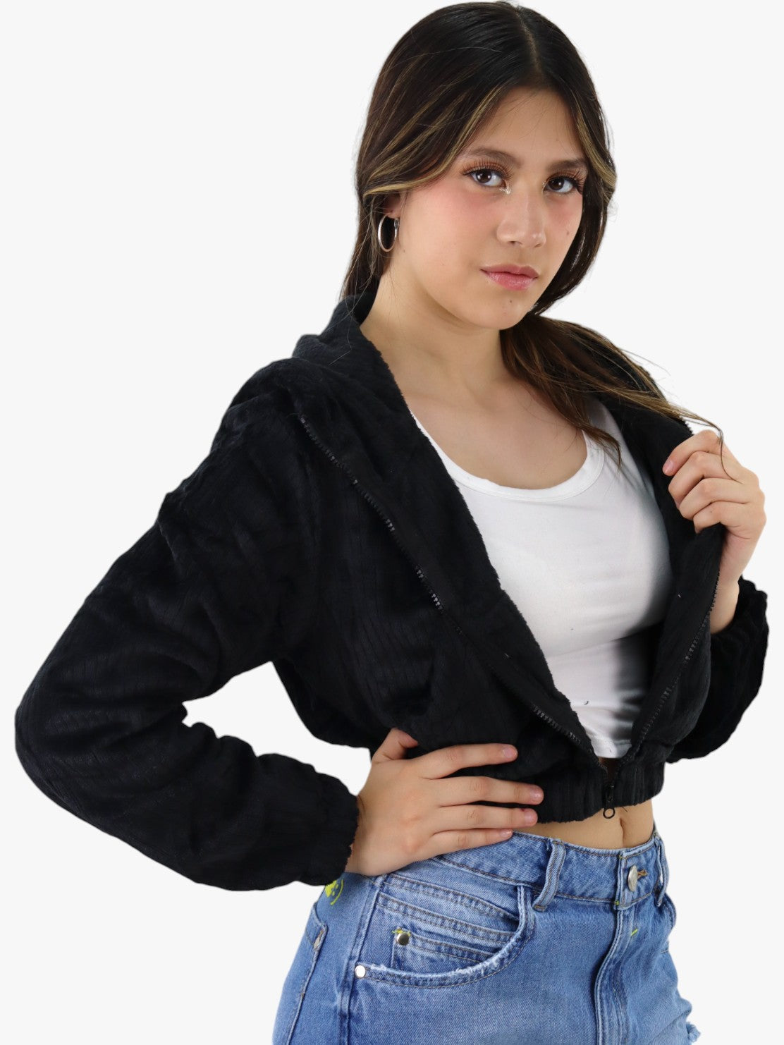 Chamarra de tela polar color negro