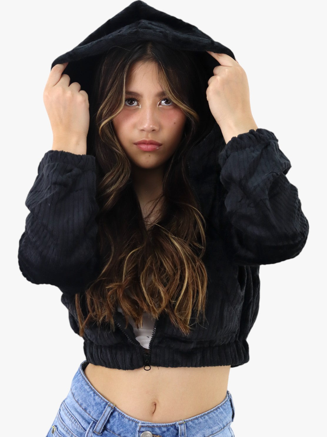 Chamarra de tela polar color negro