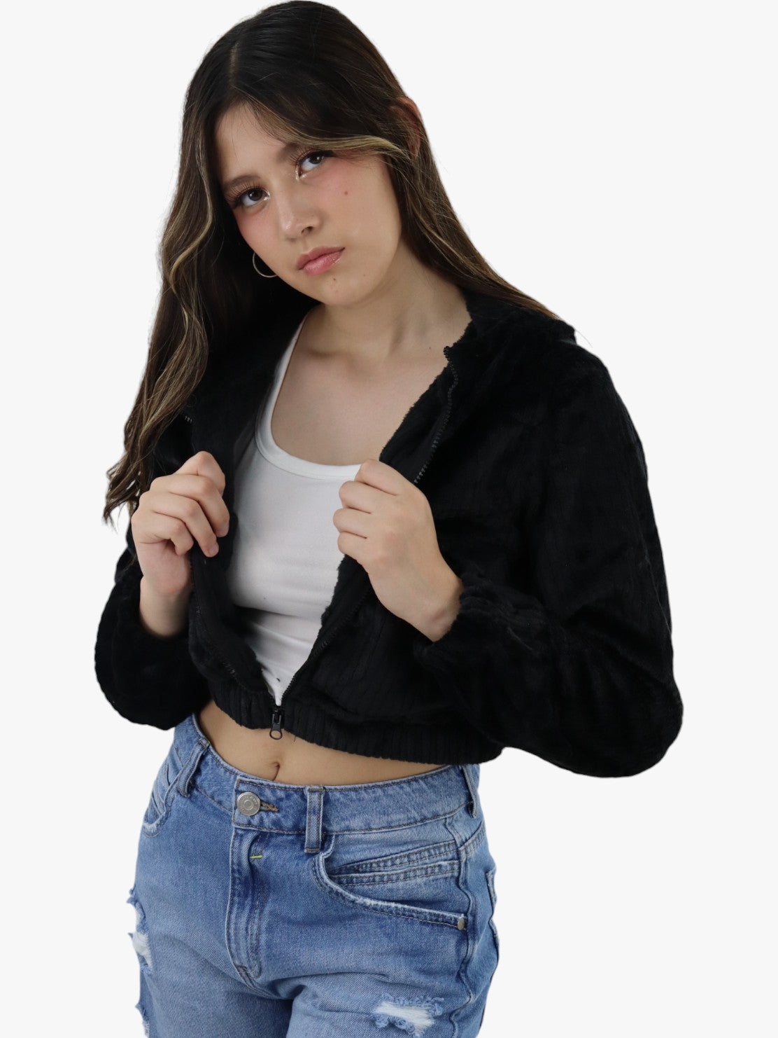 Chamarra de tela polar color negro