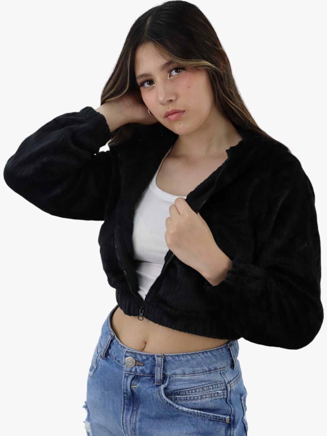 Chamarra de tela polar color negro