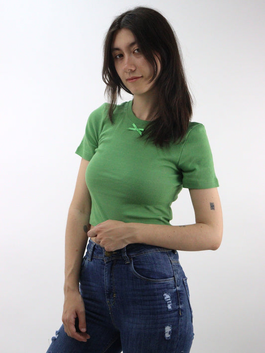 Playera coquette manga corta de color verde