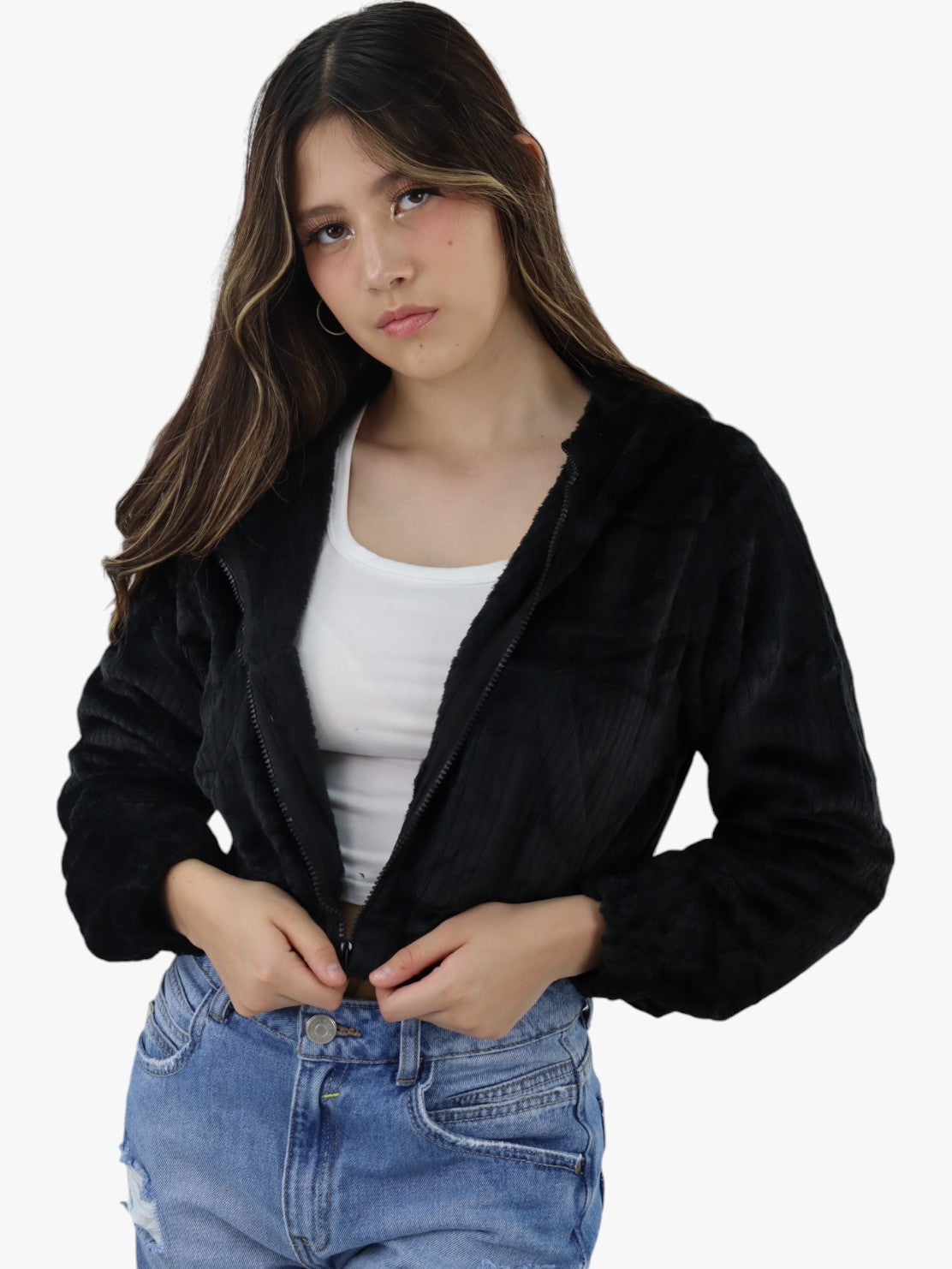 Chamarra de tela polar color negro