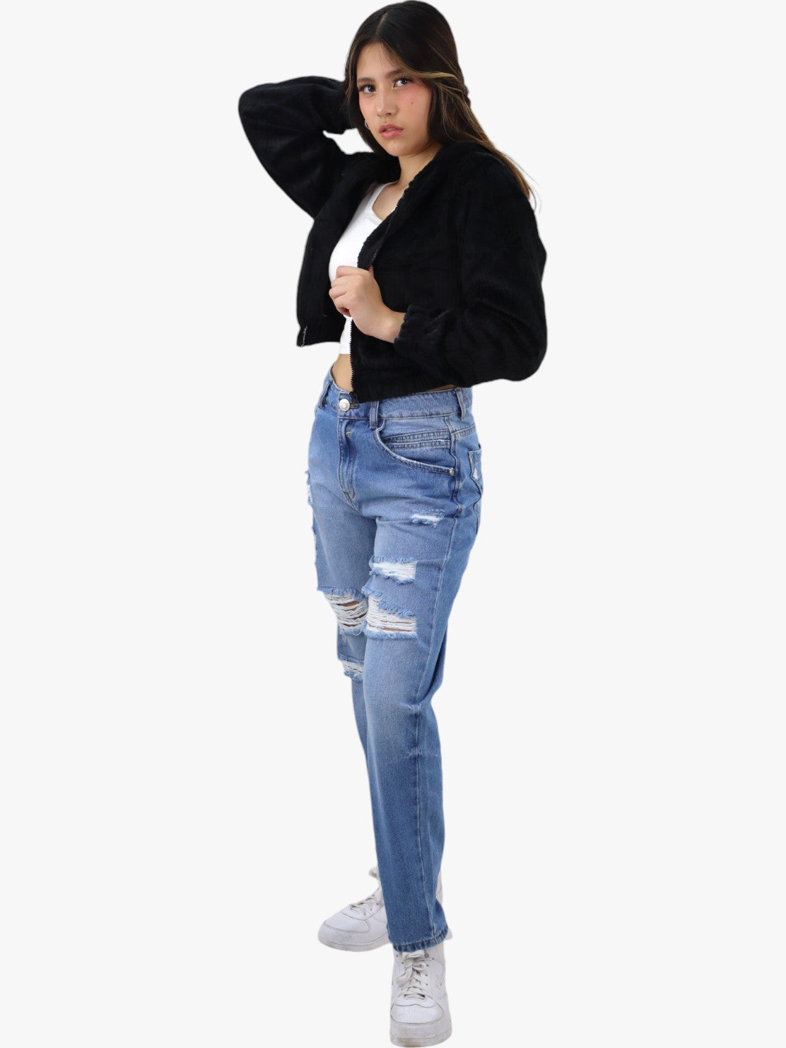 Chamarra de tela polar color negro