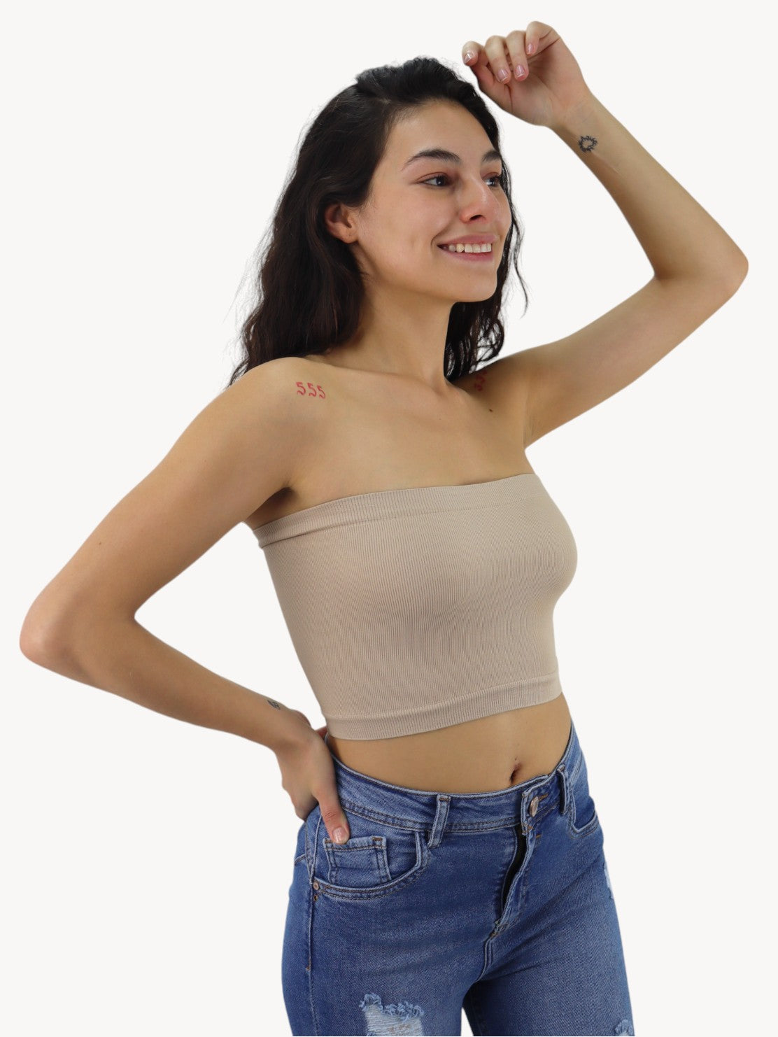 Top tubo licra de color beige