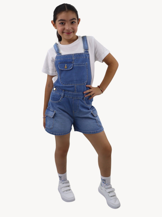 Short peto cargo de color azul medio