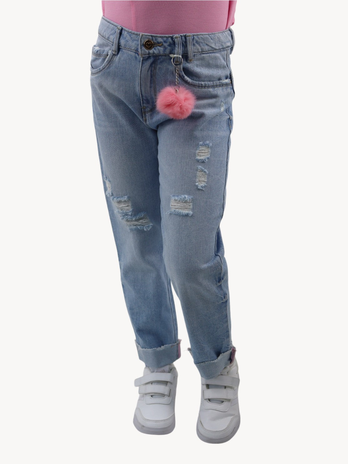 Jeans mom clasic azul claro con destrucción