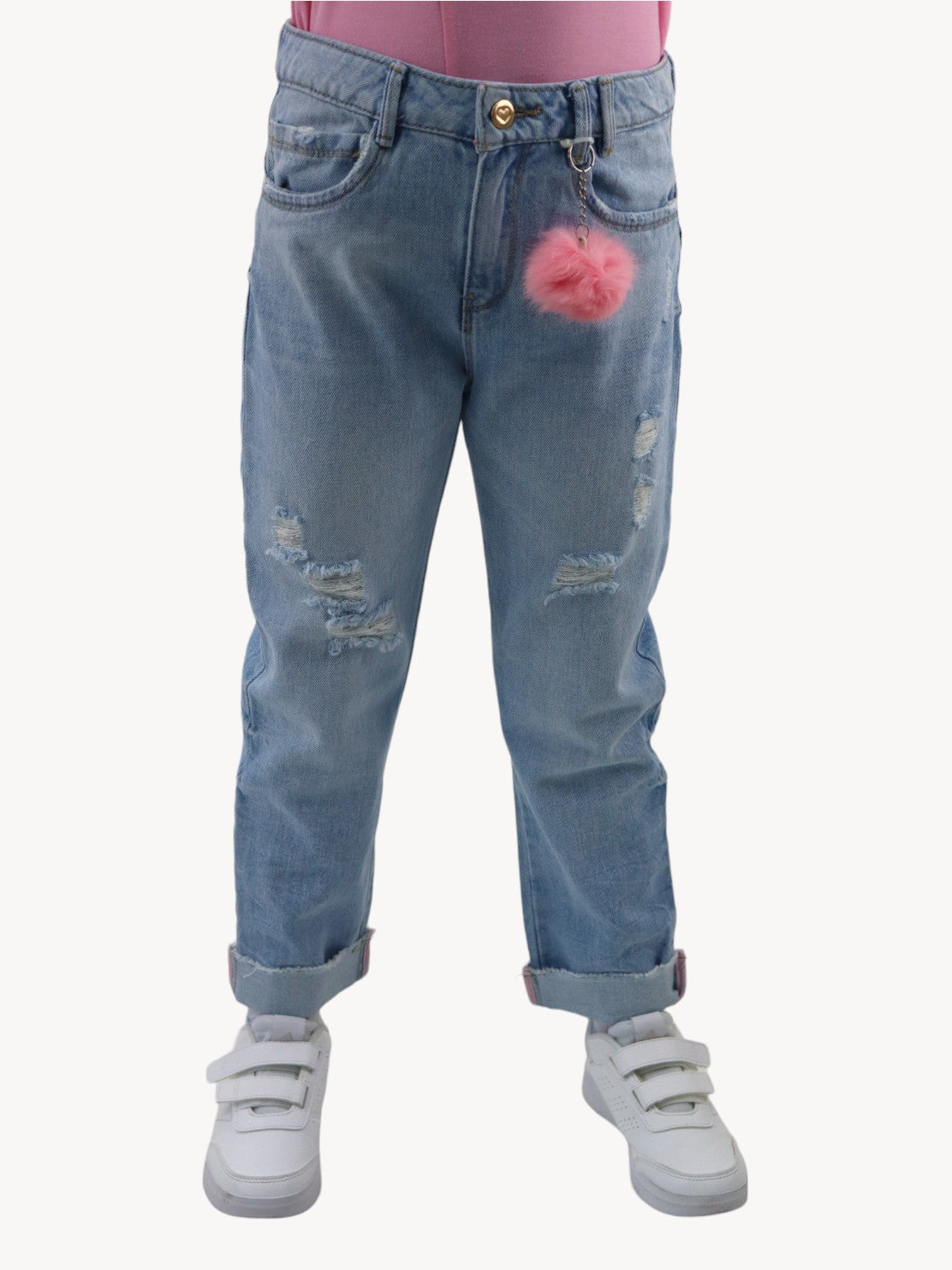 Jeans mom clasic azul claro con destrucción