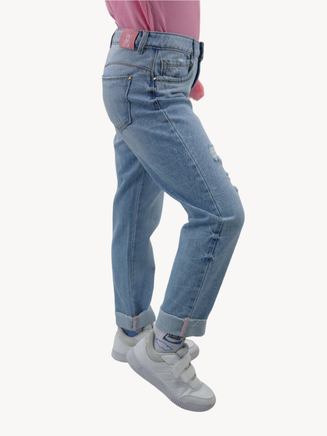 Jeans mom clasic azul claro con destrucción