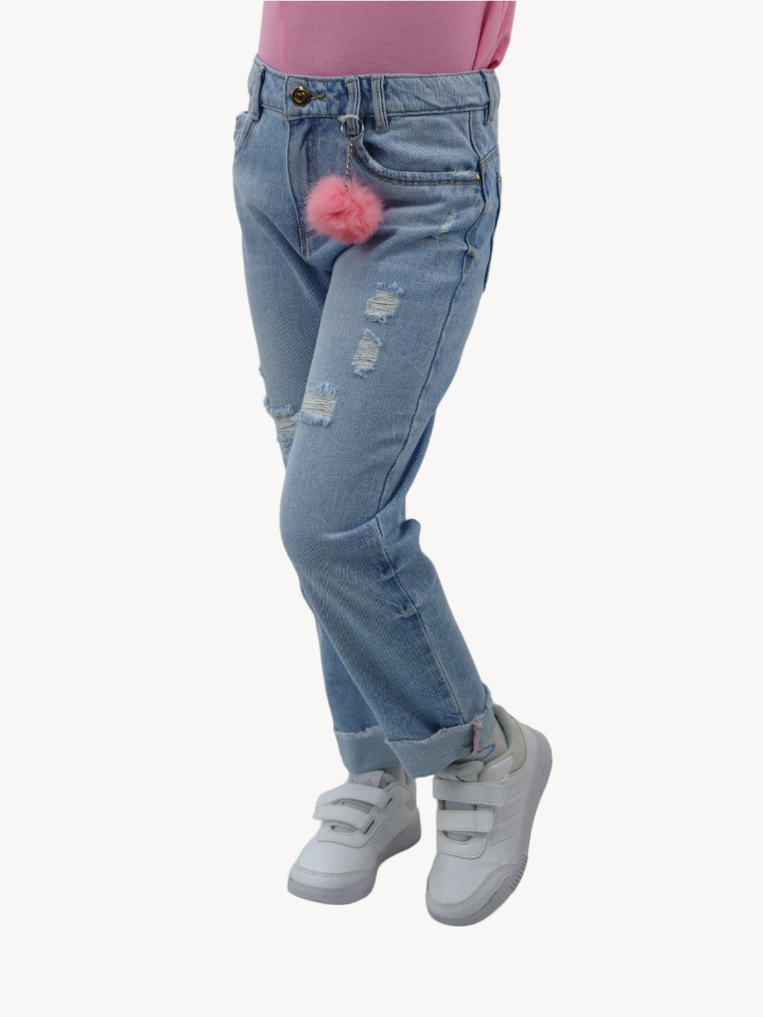 Jeans mom clasic azul claro con destrucción