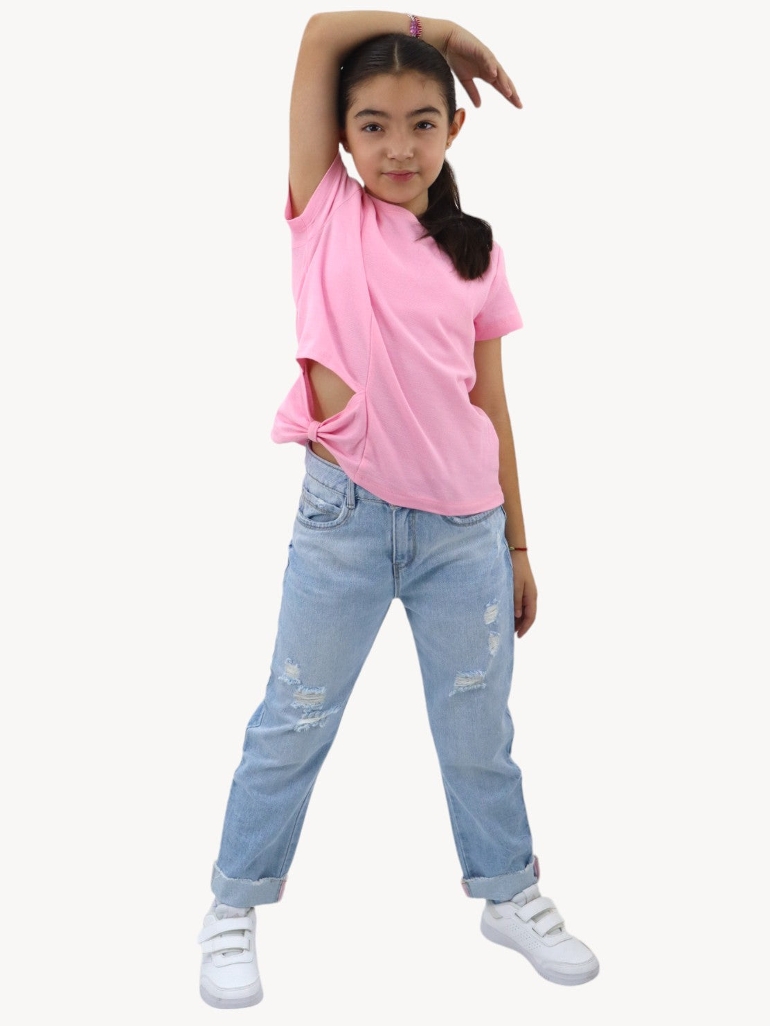 Jeans mom clasic azul claro con destrucción