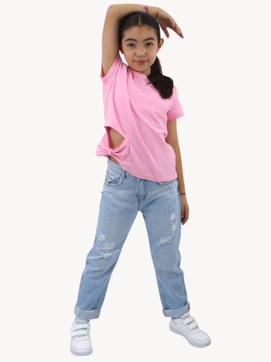 Jeans mom clasic azul claro con destrucción