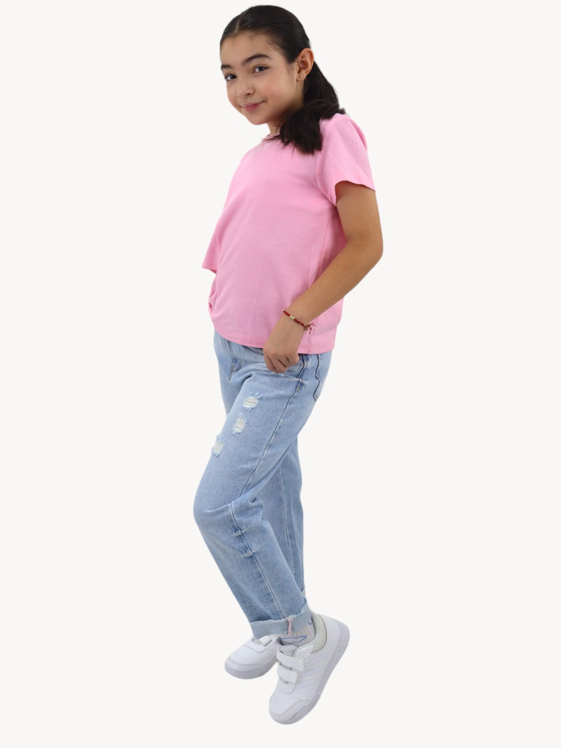 Jeans mom clasic azul claro con destrucción