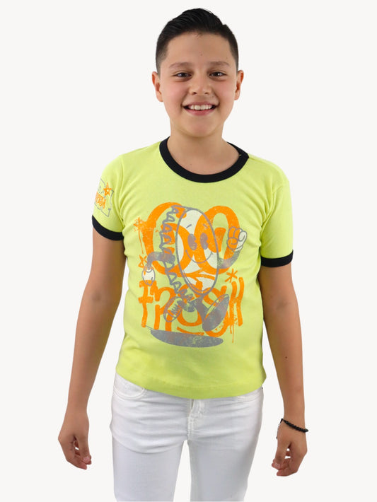 Playera smiley manga corta de color amarillo