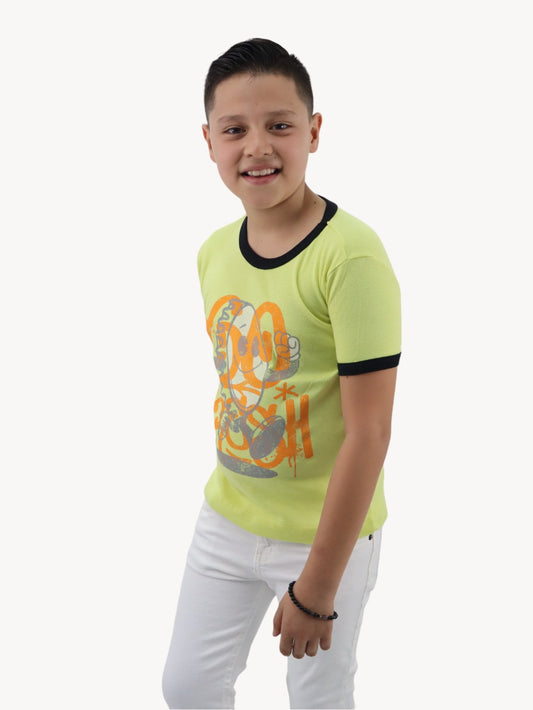 Playera smiley manga corta de color amarillo