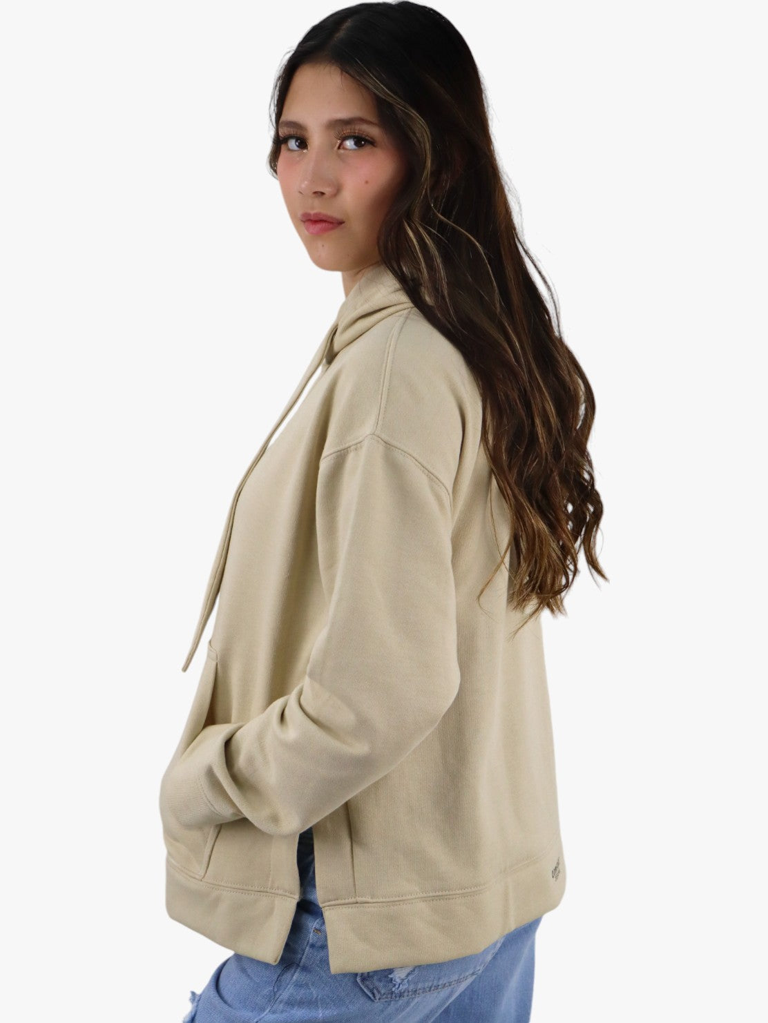Sudadera con capucha de color beige