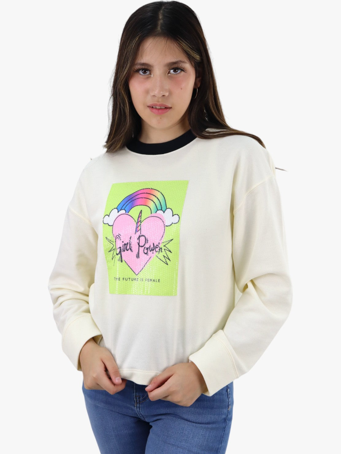 Sudadera con diseño de lentejuela arcoíris
